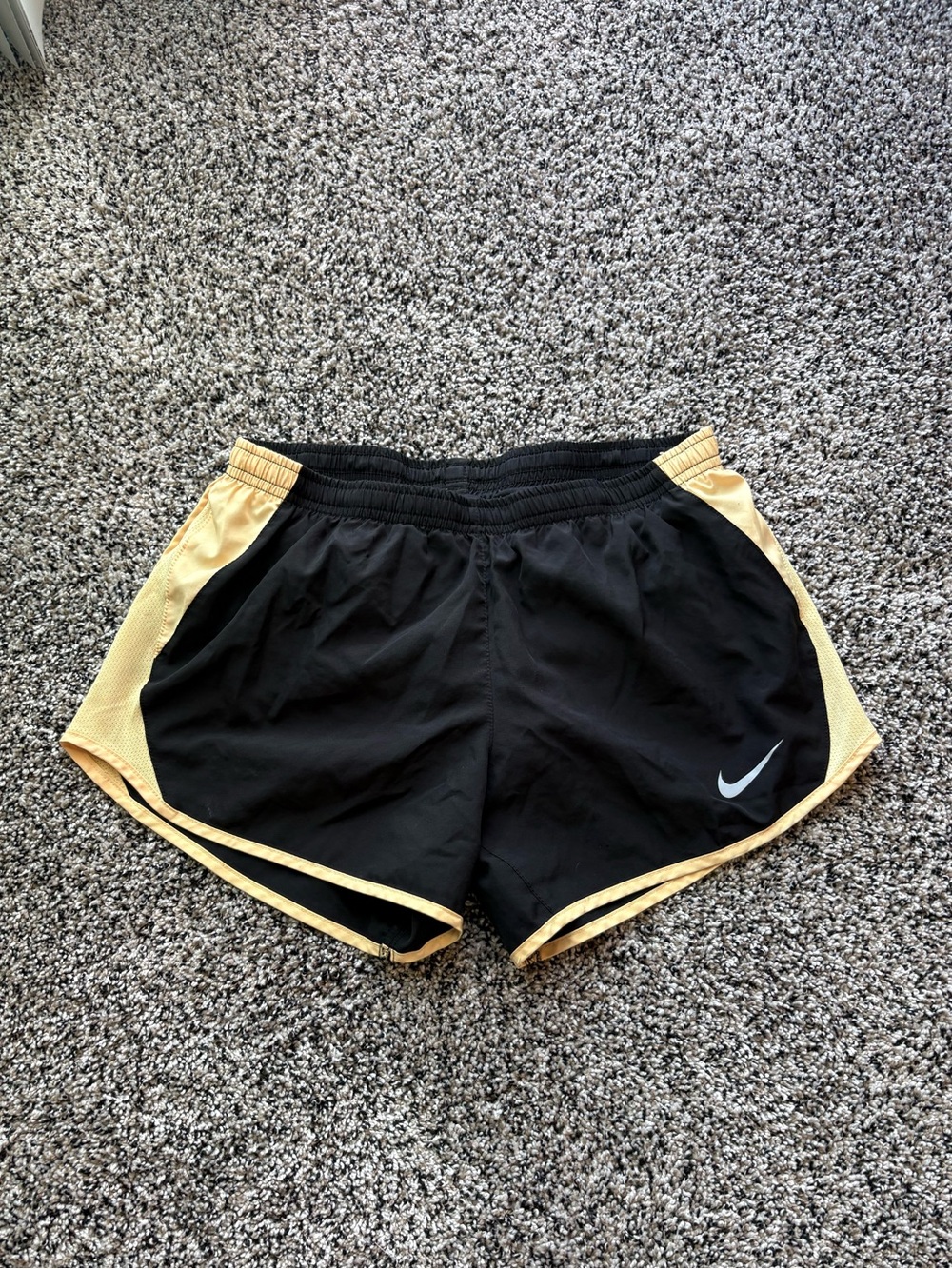 Nike Women's Black Shorts with Yellow Trim Athletic Running Shorts
